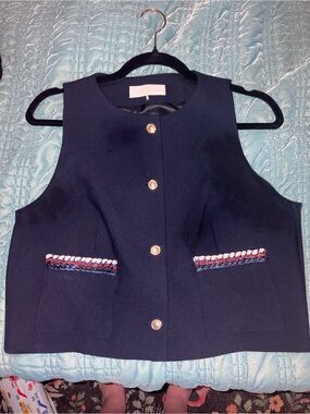 Zara Navy Button-Front Vest with Gold Button